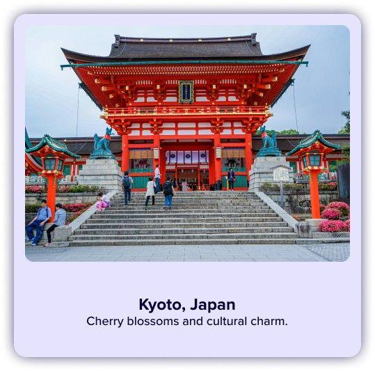 A happy traveler taking a photo in Kyoto, Japan, their trip successfully planned.